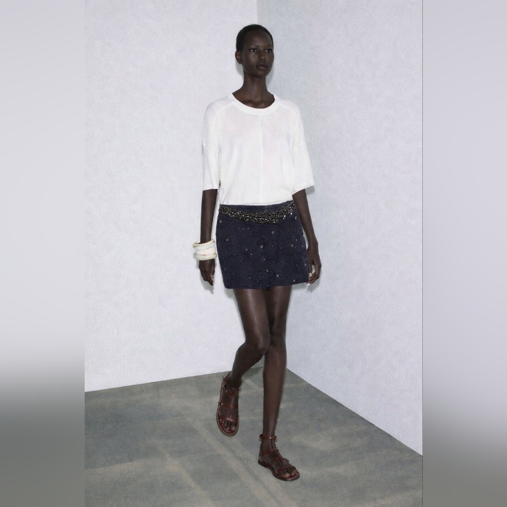 Zara Size S Blue Beaded Mini Skirt